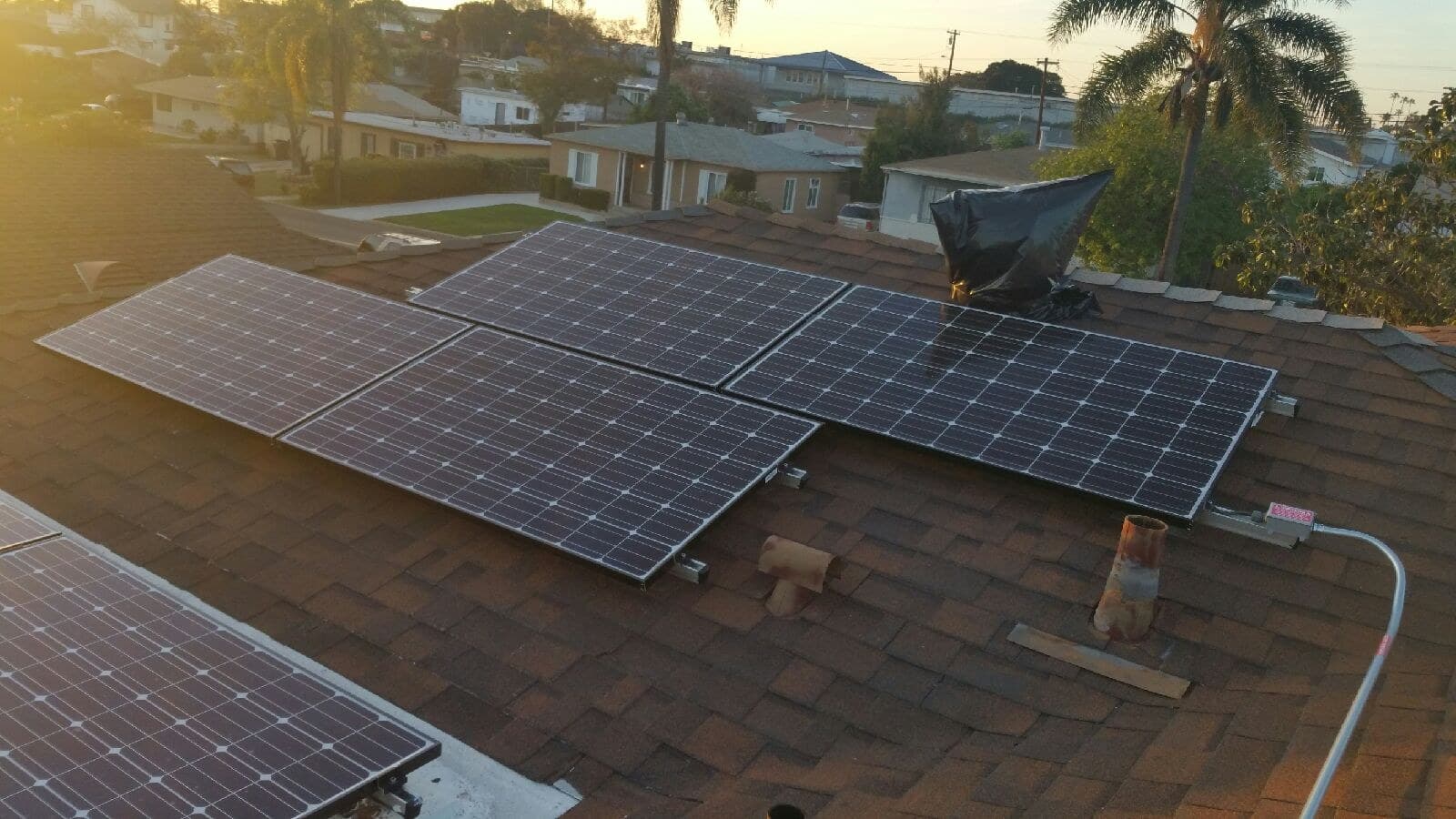 Solar panels installed on a Southern California home at sunset